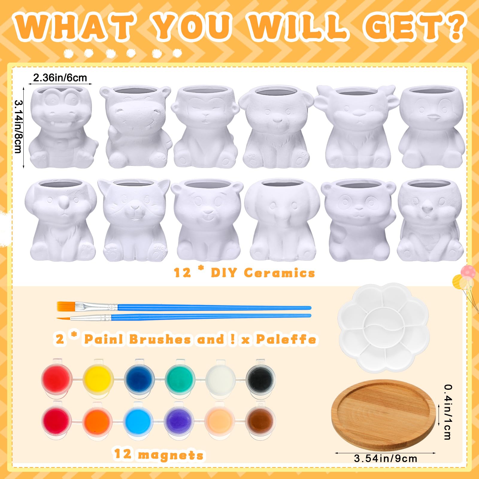 Hushee paintable animal pots kit with color palette inspires kid-friendly art.