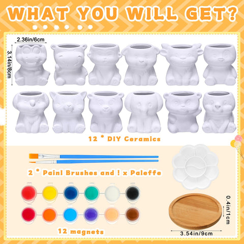 Hushee paintable animal pots kit with color palette inspires kid-friendly art.