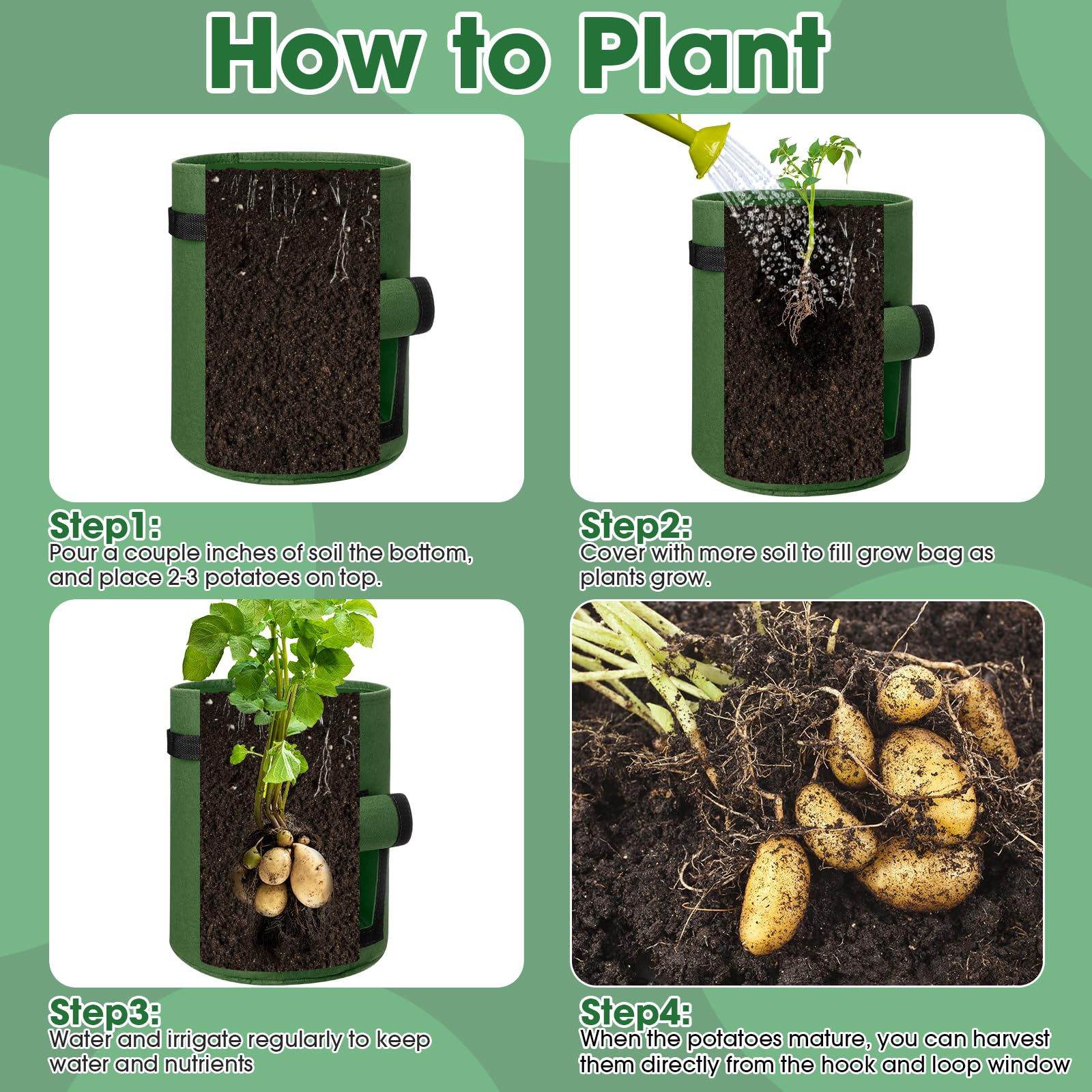 Hushee foldable bag with a flip window to monitor crops without soil disruption.