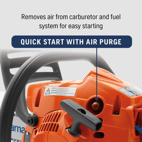 Husqvarna 120 Mark III separate choke and stop switch keeps startup simple.