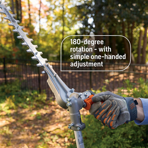 Husqvarna 122LKH 180 degree rotation supports easy one handed hedge shaping