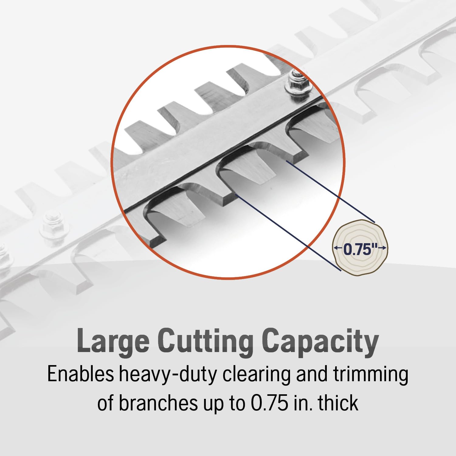 Long cutter bar helps reach tall or dense hedges with less strain