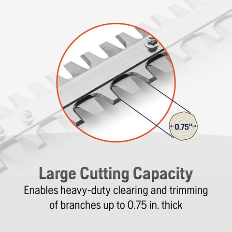 Long cutter bar helps reach tall or dense hedges with less strain
