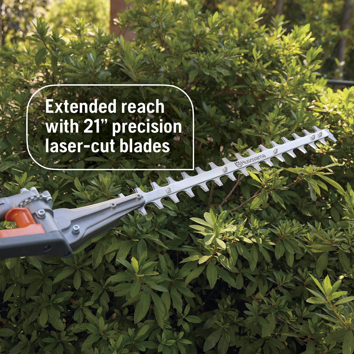 Husqvarna 122LKH double sided blades deliver clean cuts on dense hedges