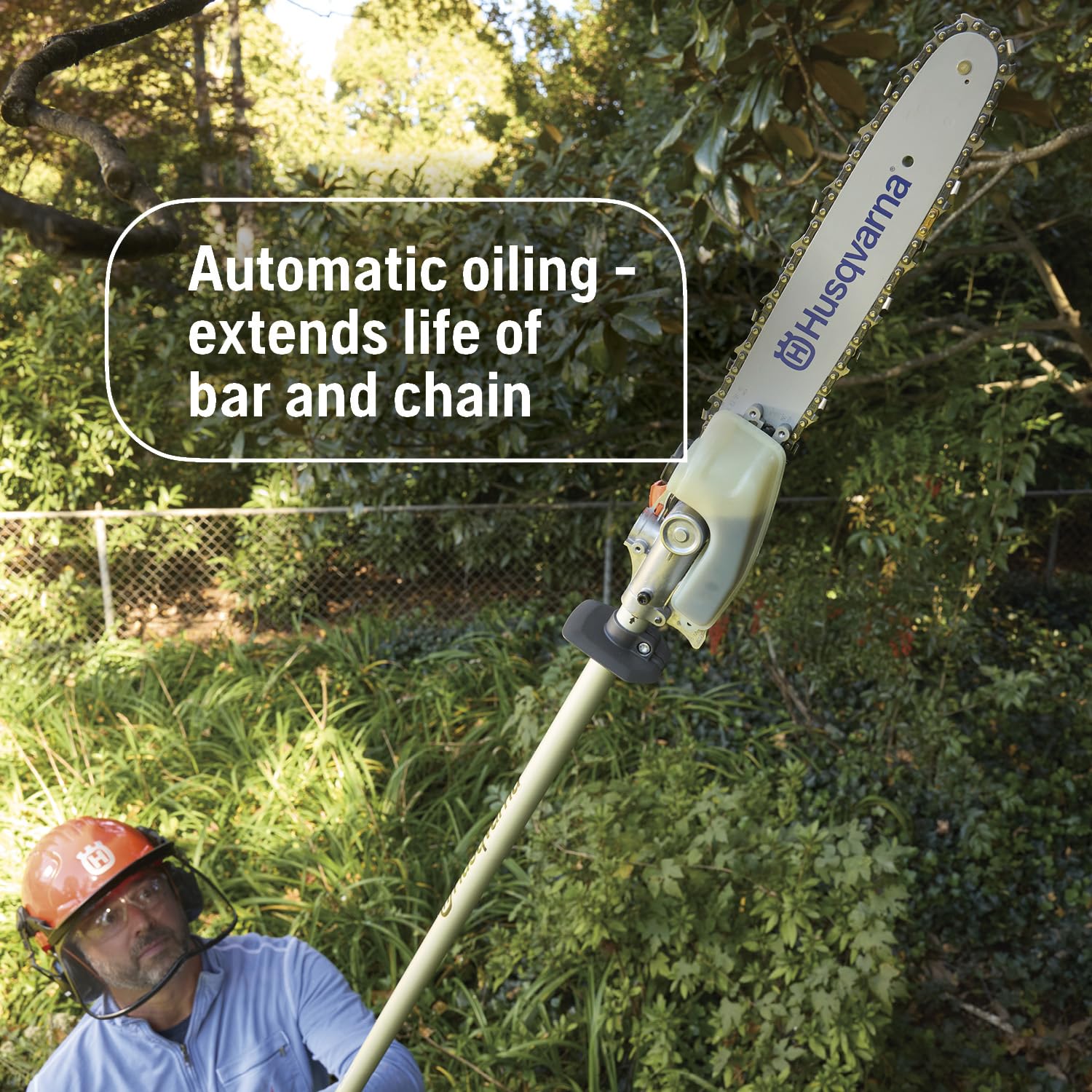 Husqvarna 122LKP automatic oiling system helps bar and chain last longer.
