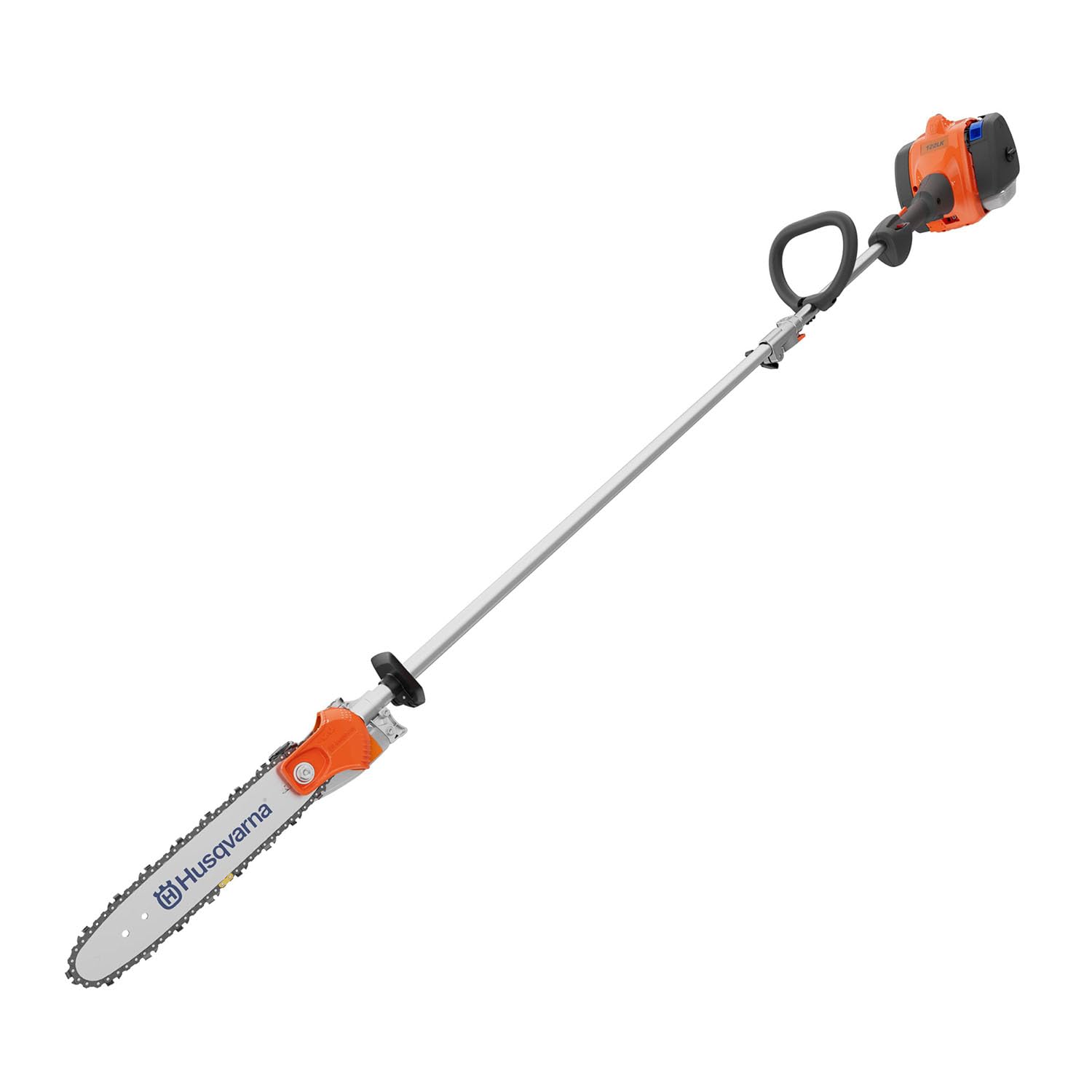 Husqvarna 122LKP pole saw with 10-foot reach for tall limb trimming.