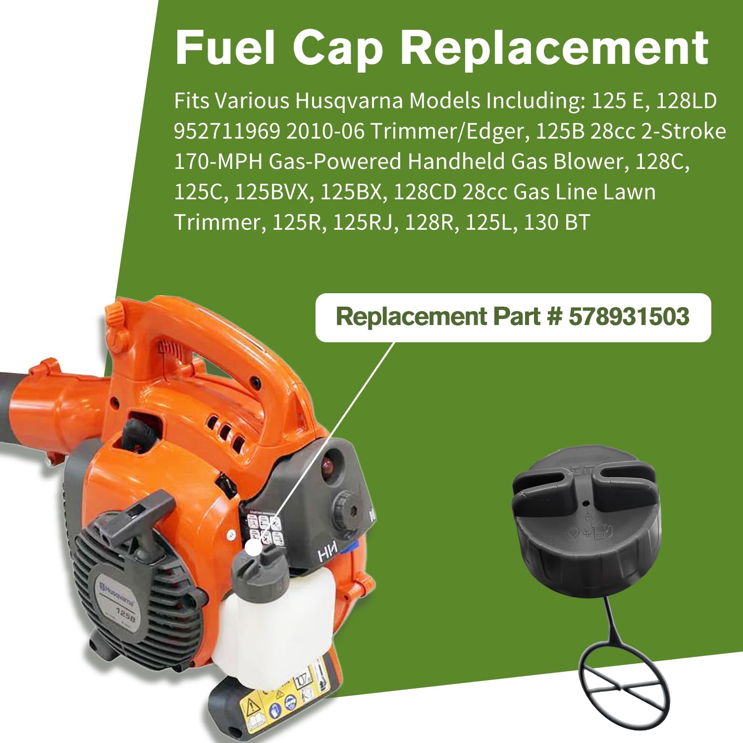 Husqvarna 128R fuel cap assembly fitted to 128R series