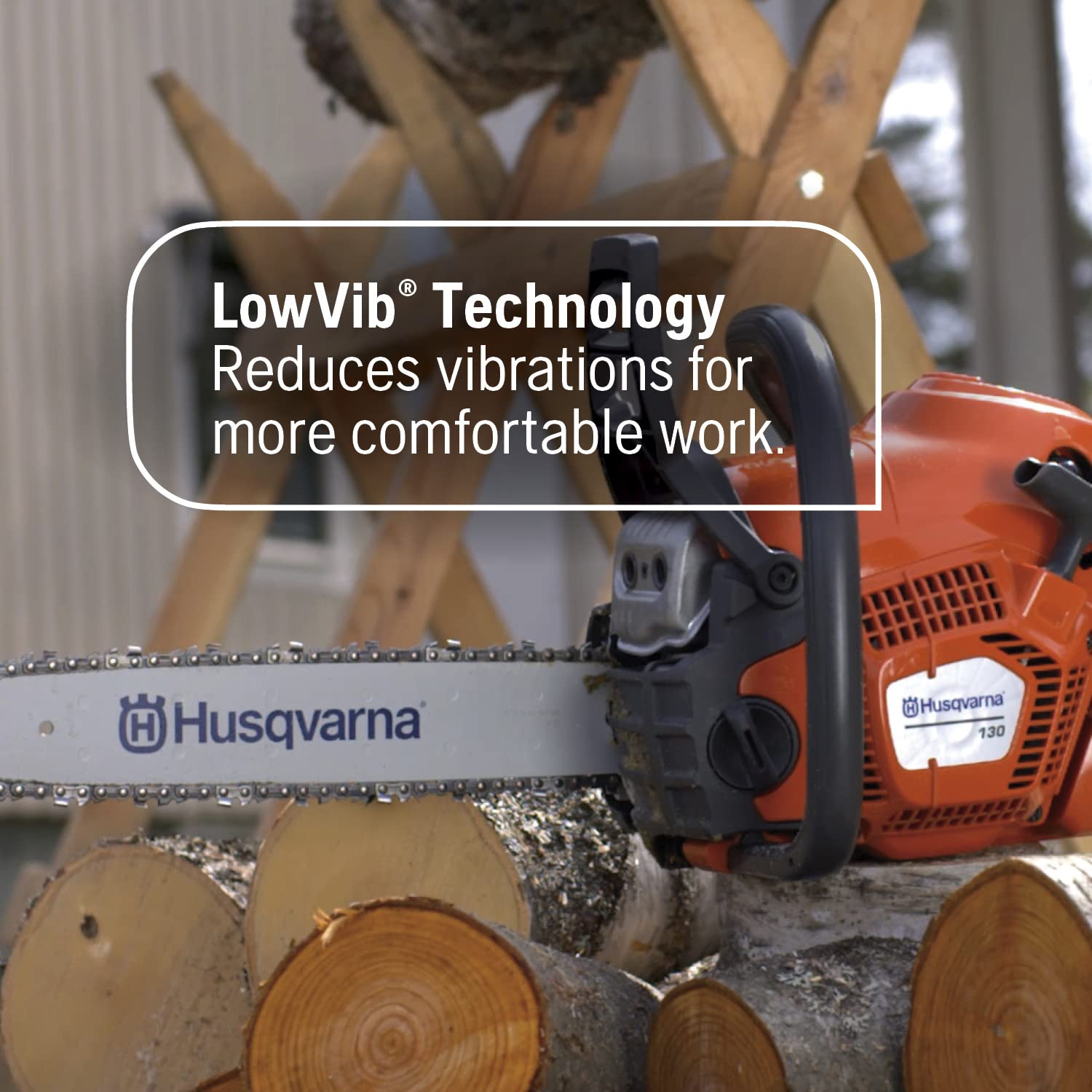 Husqvarna 130 air injection cleans dust to prolong engine life.