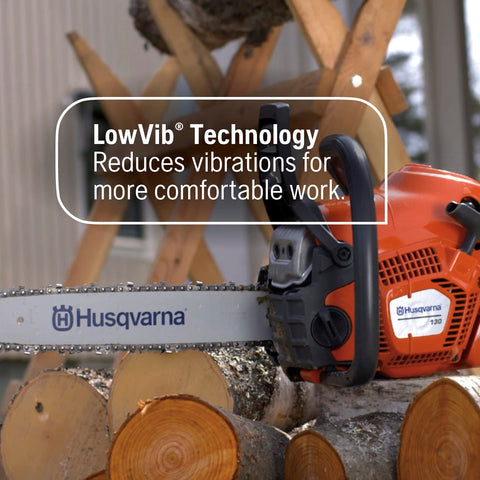 Husqvarna 130 air injection cleans dust to prolong engine life.