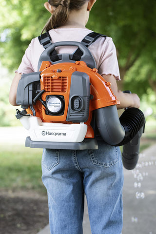Husqvarna toy leaf blower bubble action adds visual fun during play
