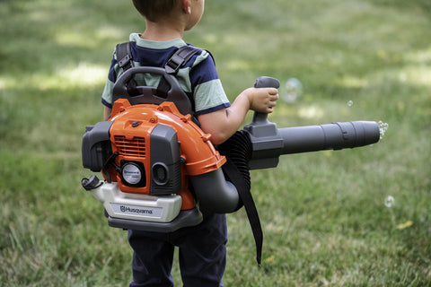 Husqvarna 150B blower toy nozzle streamers show air flow for engaging play
