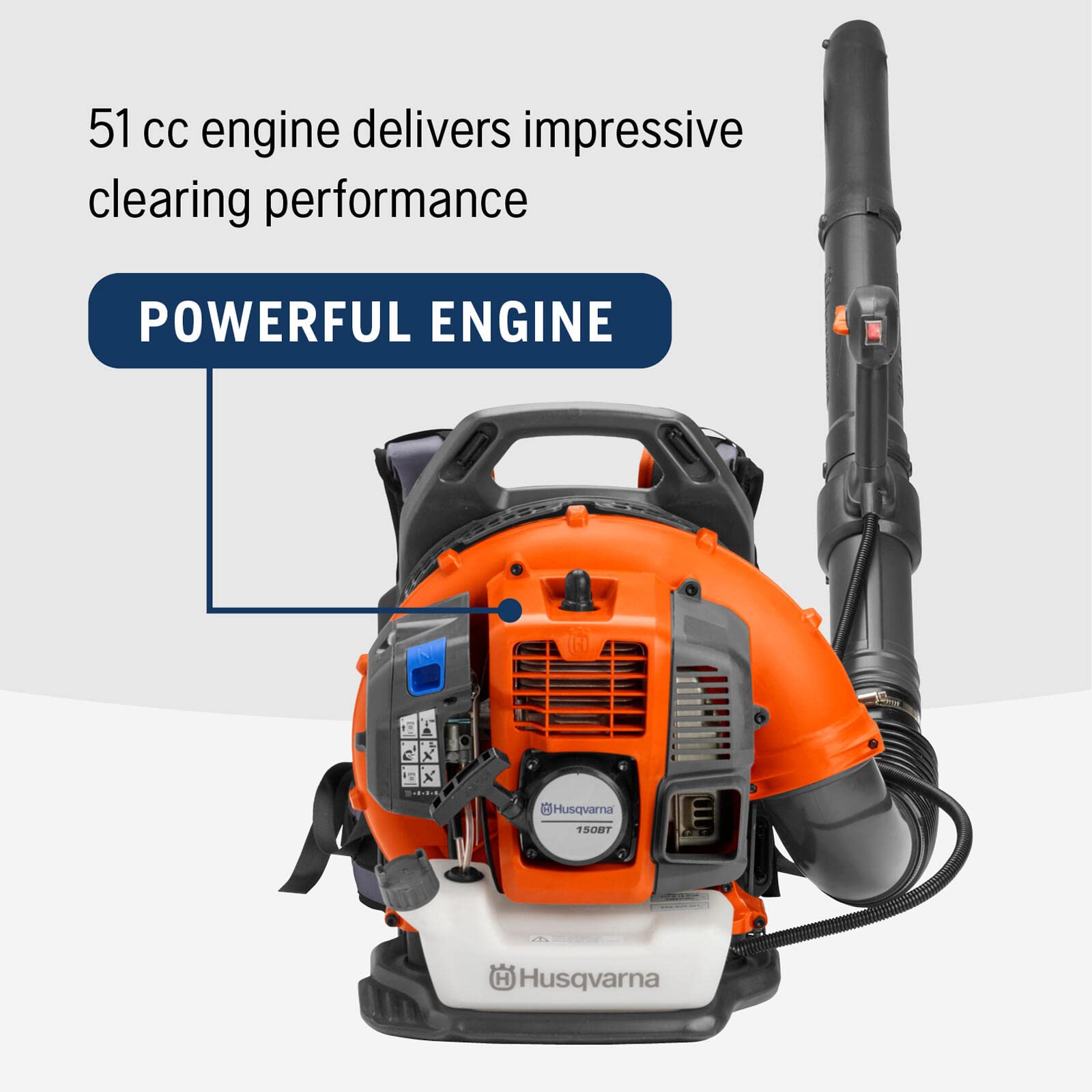 Husqvarna 150BT delivers a powerful air jet for heavy leaves and debris.