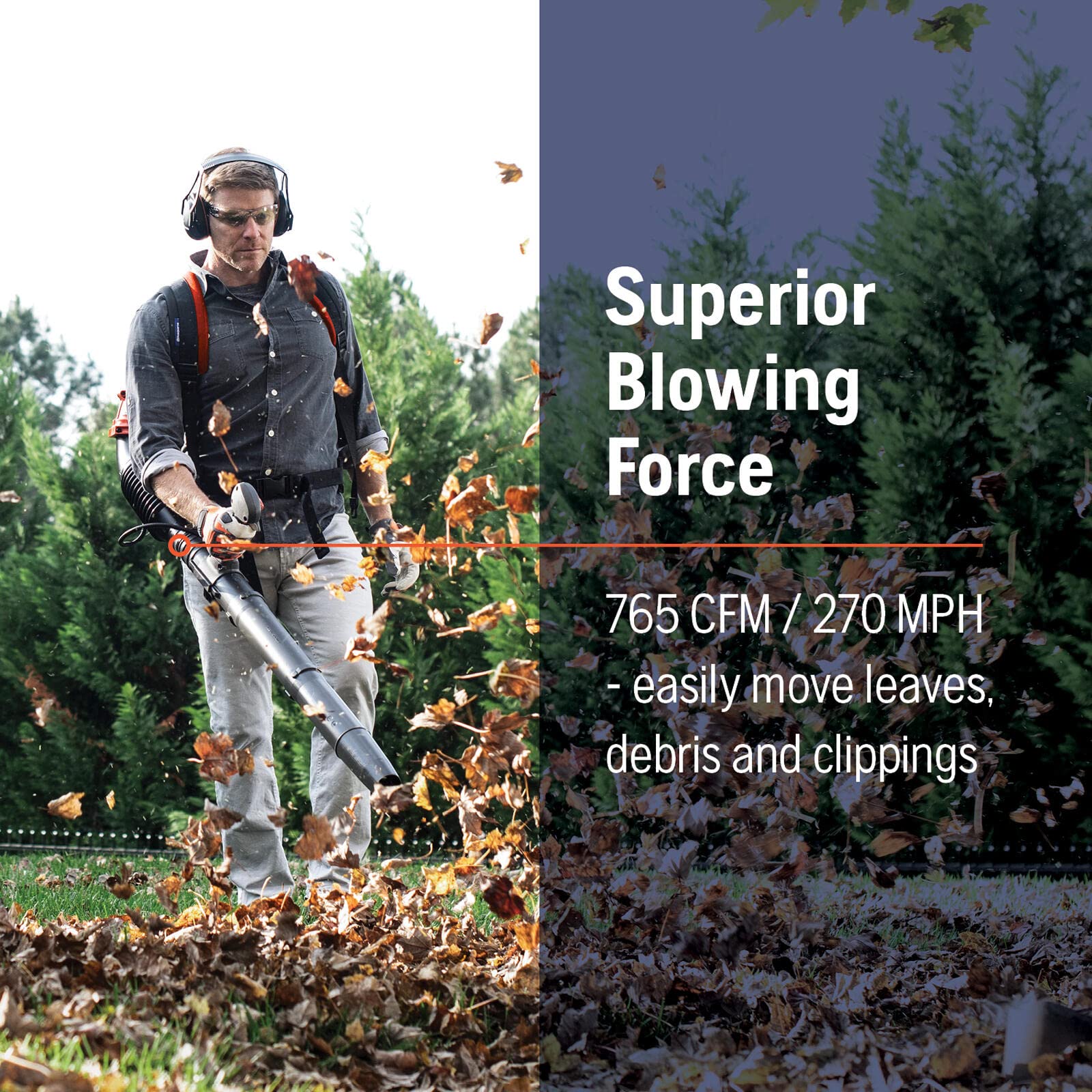 Husqvarna 150BT engine close-up shows 51cc two-stroke precision.