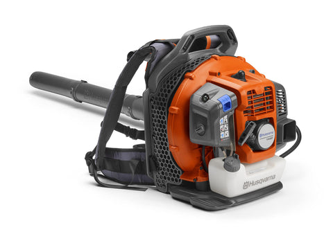 Husqvarna 150BT backpack blower, front view, ideal for clearing yard debris.