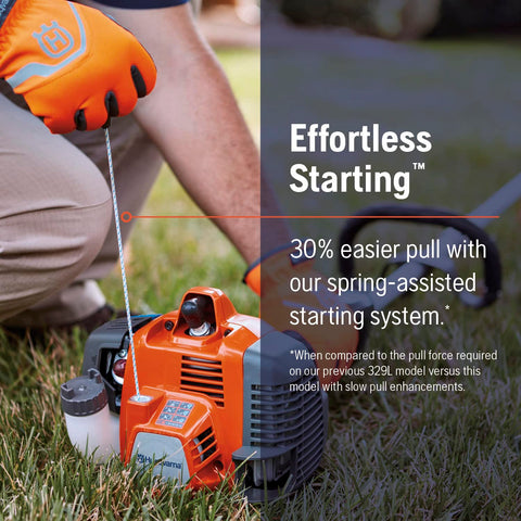 Husqvarna 330LK trimmer showing attachment compatibility for versatile tool use