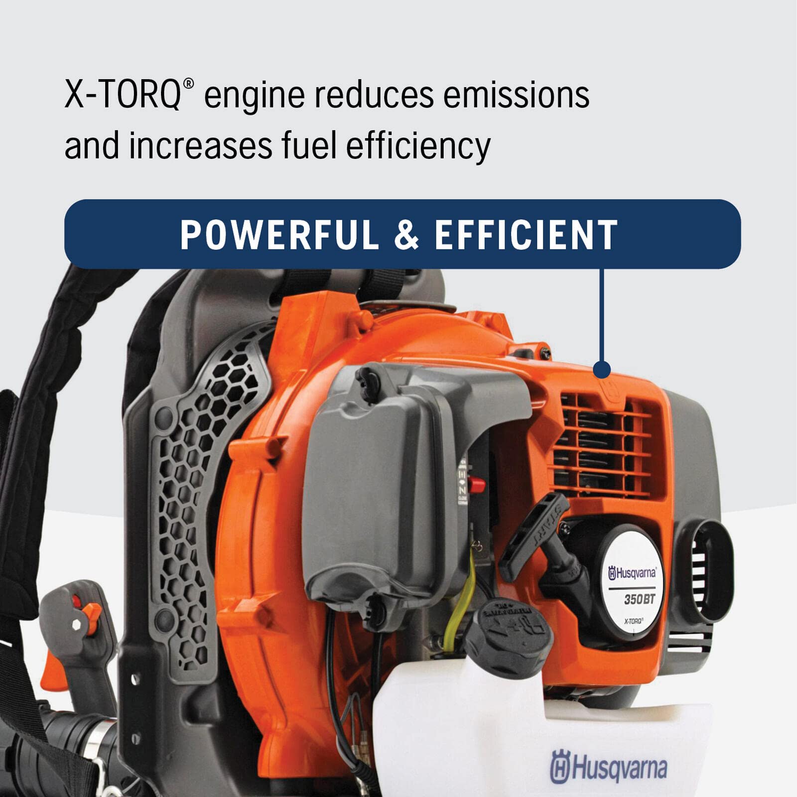Husqvarna 350BT ergonomic harness highlighting comfort during extended use