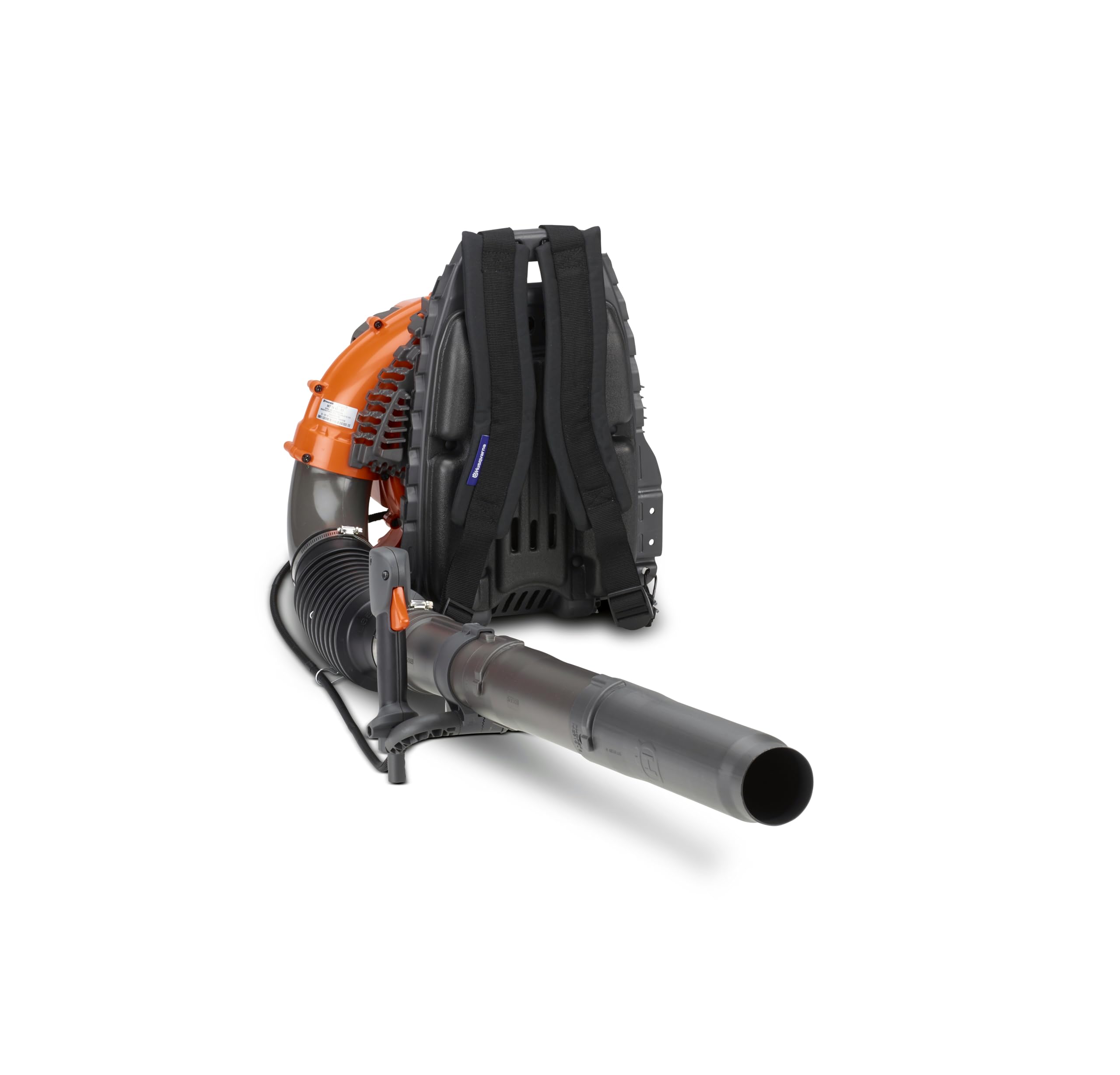 Husqvarna 360BT blower shows offset handle for easier control and reduced arm strain.