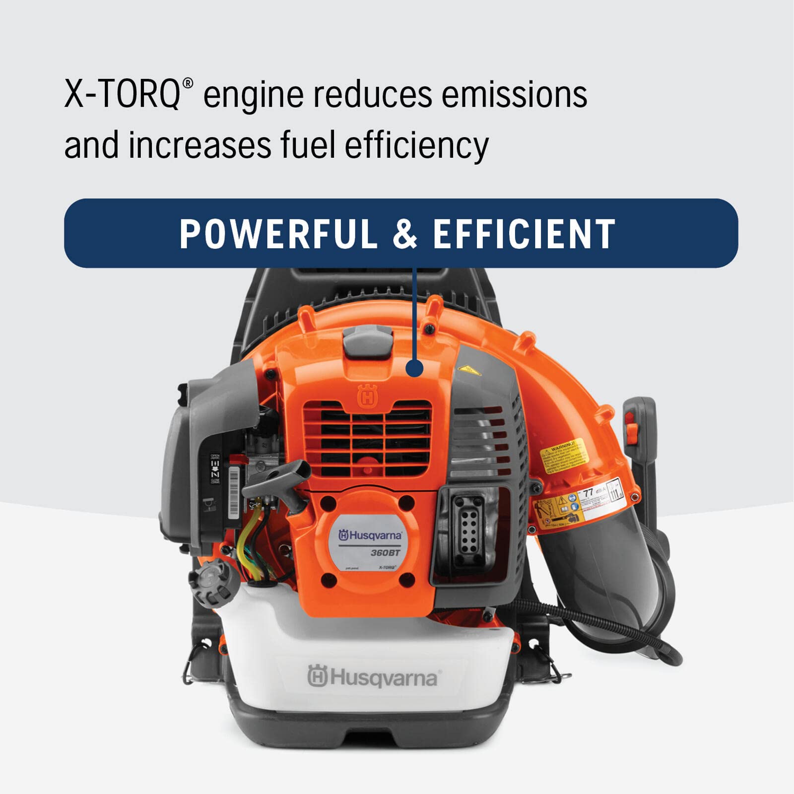 Husqvarna 360BT with load-reducing harness improves balance during long tasks.