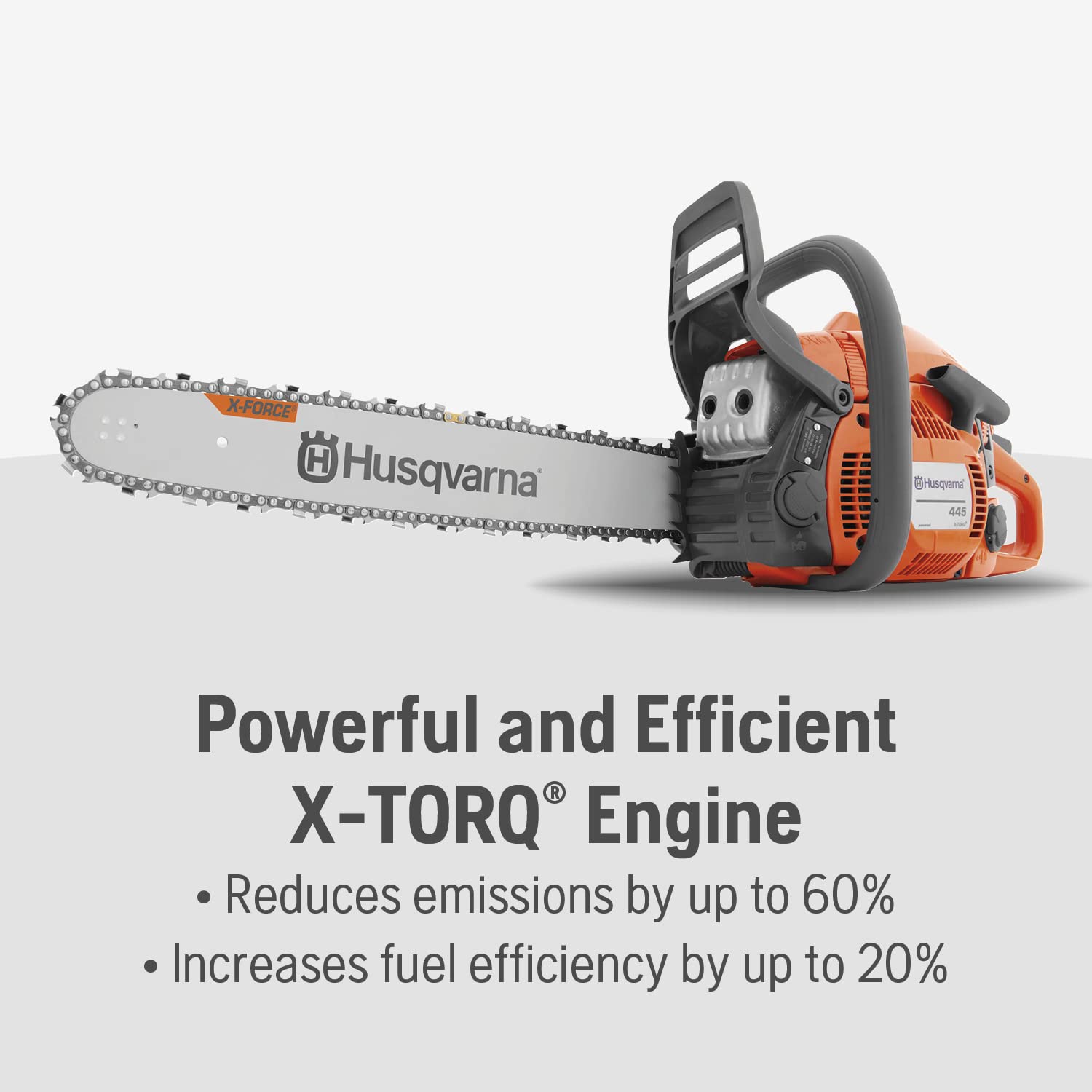 Inertia-activated chain brake on Husqvarna 445 enhances kickback safety