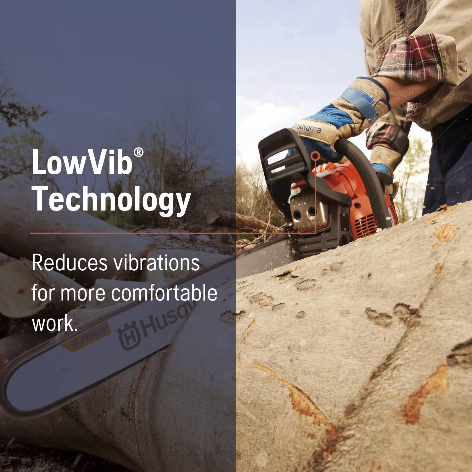 Husqvarna 450 Rancher ergonomic rear handle improves grip and control.