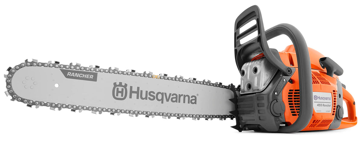 Husqvarna 455 Rancher with a 20-inch bar ready for wood cutting tasks