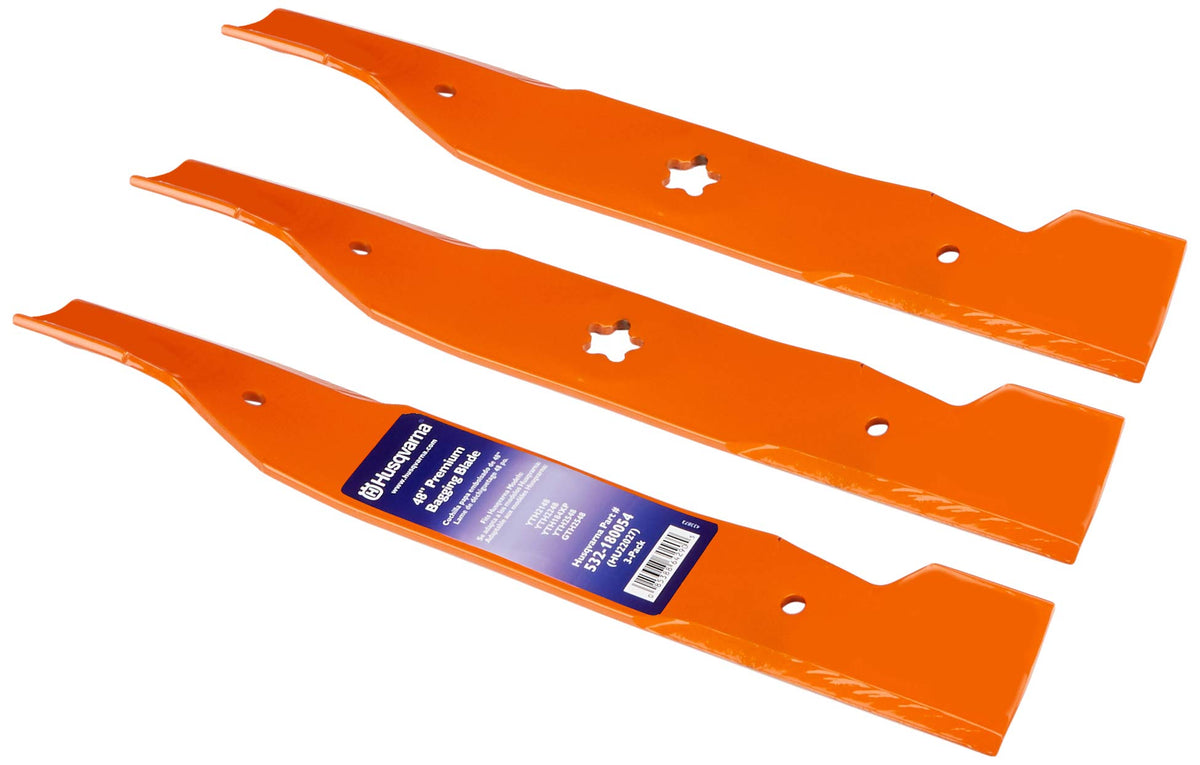 Husqvarna 48-inch high-lift bagging blade pack for riding mowers improves bagging.