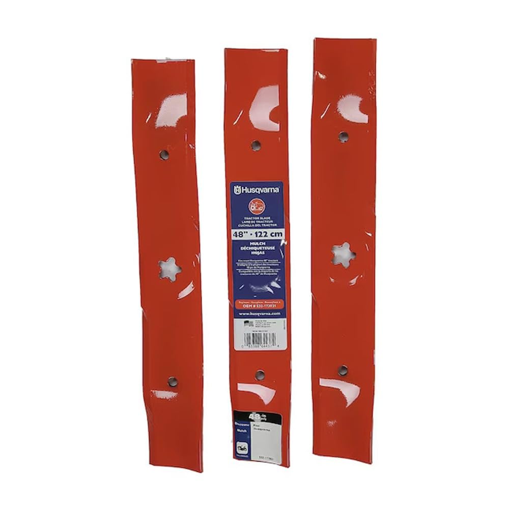 Husqvarna 48-inch mulching blades pack 3 deliver cleaner cuts and quieter operation.