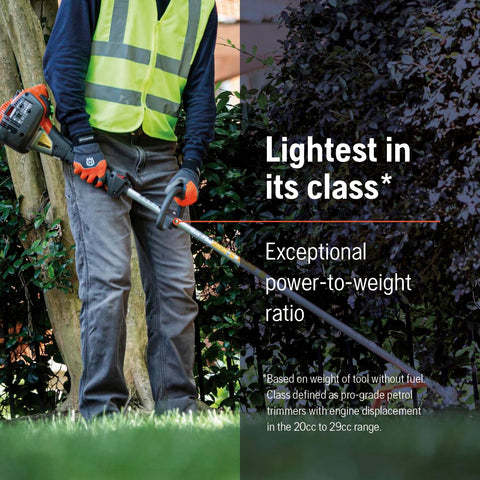 Husqvarna 525L Tap-n-Go head enables quick line reloads on busy jobs.