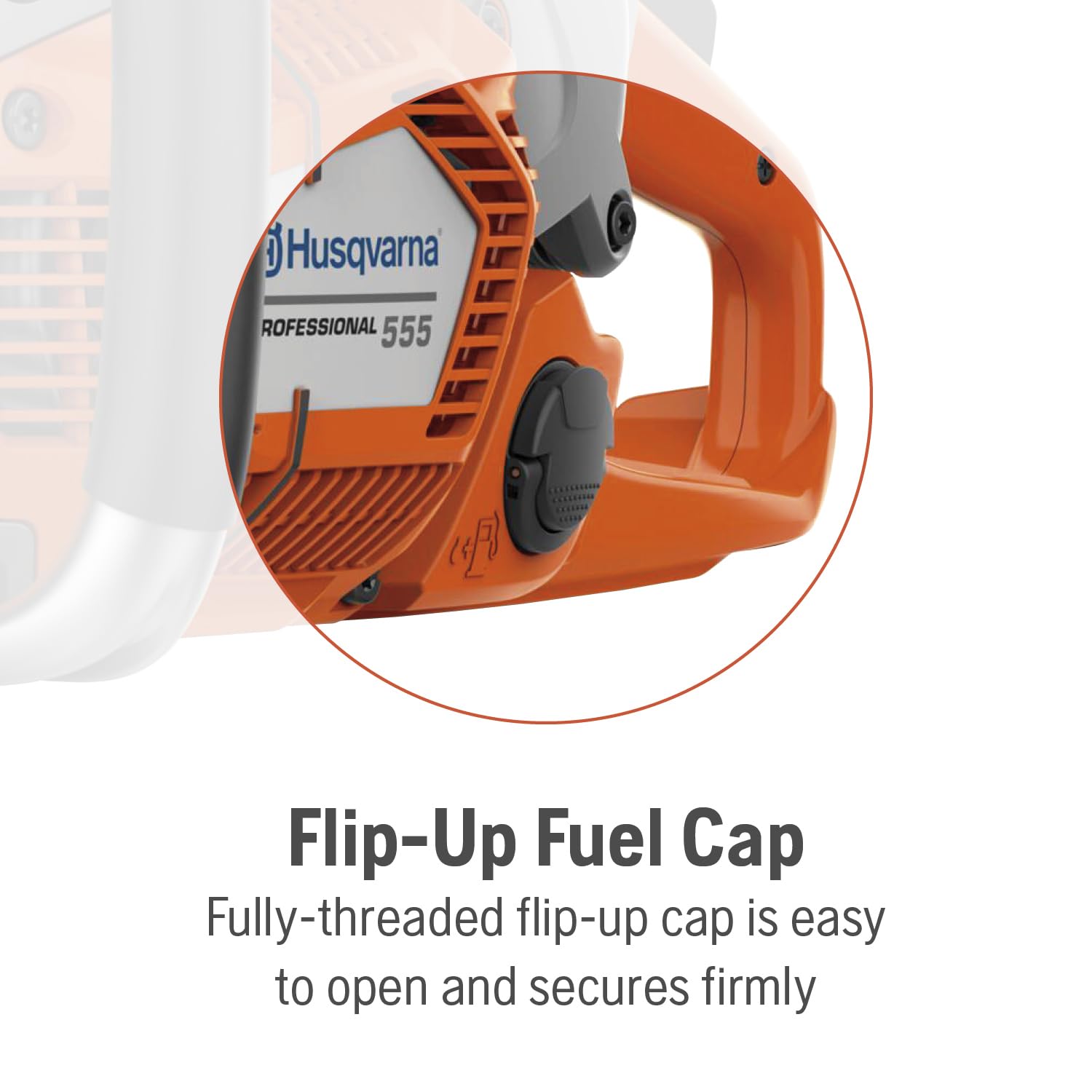 Husqvarna 555 24-inch bar in use for reach during felling