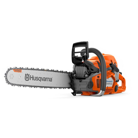Husqvarna 555 24-inch chainsaw body view highlighting durable magnesium crankcase for tough woodwork