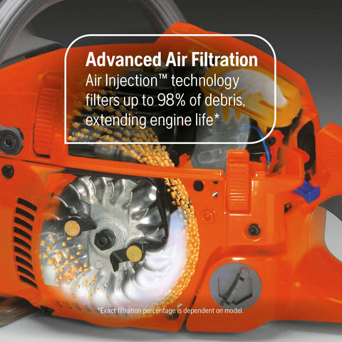 Husqvarna 555 air injection system close-up extending engine life by reducing debris