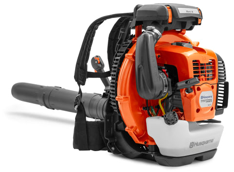 Husqvarna 580BTS backpack blower engine cover highlights durable build for demanding tasks.