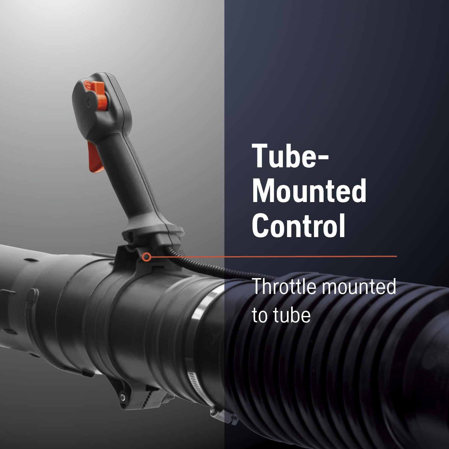 Husqvarna 580BTS tube mounted control provides easy throttle access while moving.