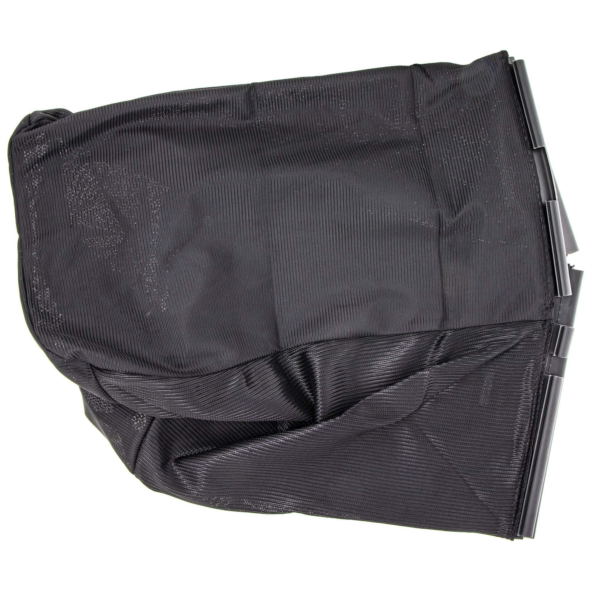 Husqvarna 587100402 grass catcher bag closeup shows durable material for efficient leaf and clippings collection.