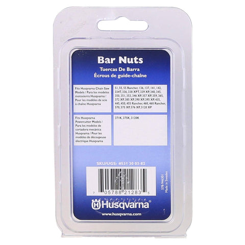 Husqvarna bar nuts 4-pack in clamshell packaging for easy access.