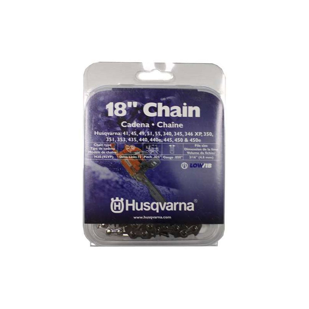 Husqvarna 18-inch chain with low kickback design for safer, smoother arborist cuts.
