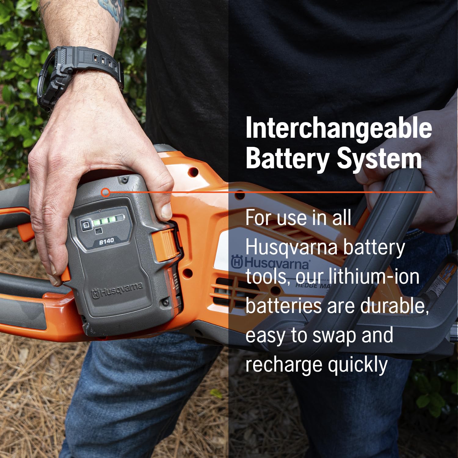 Husqvarna Hedge Master 320iHD60 battery pack powering long cordless sessions
