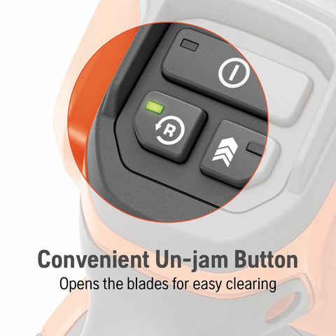Un-jam button on the Husqvarna Hedge Master 320iHD60 simplifies clearing jams