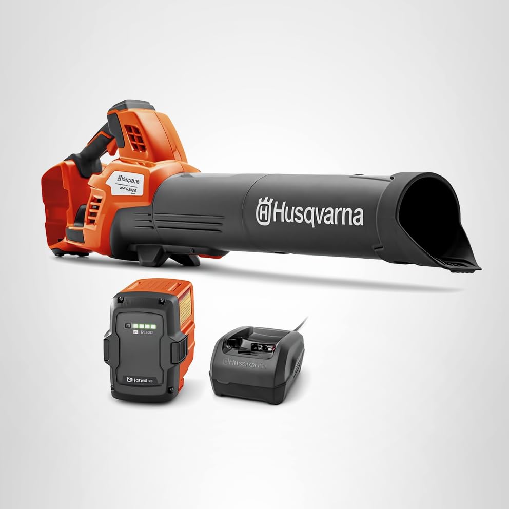 Husqvarna Leaf Blaster 350ib 7.5Ah battery illustrates extended run time for yard tasks.