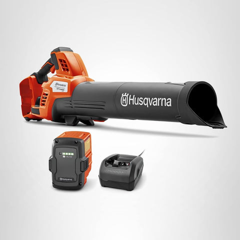 Husqvarna Leaf Blaster 350ib 7.5Ah battery illustrates extended run time for yard tasks.