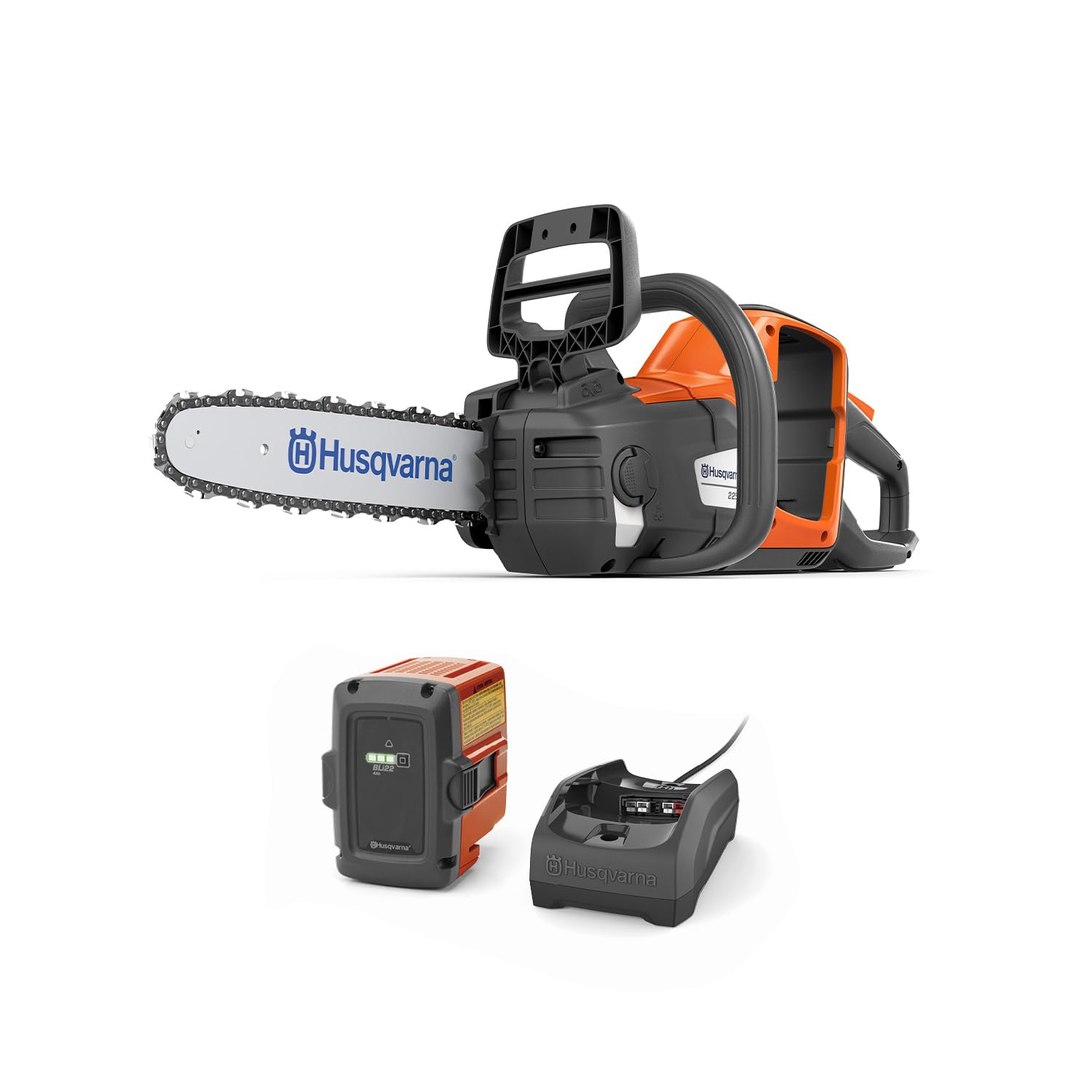 Husqvarna Power Axe 225i front view showing compact, balanced pruning tool.