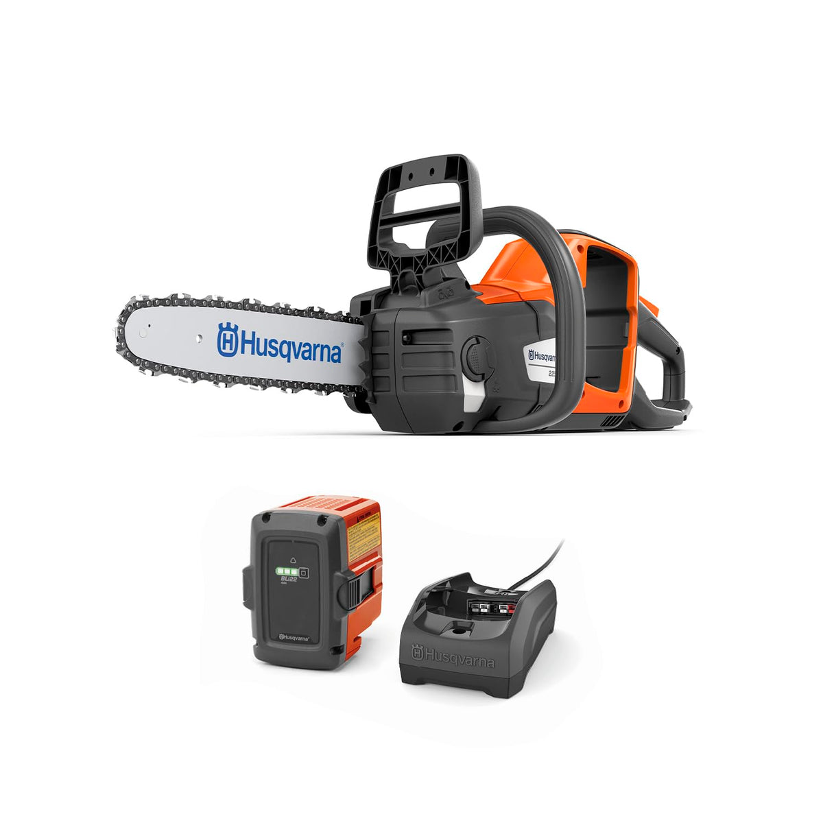 Husqvarna Power Axe 225i front view showing compact, balanced pruning tool.