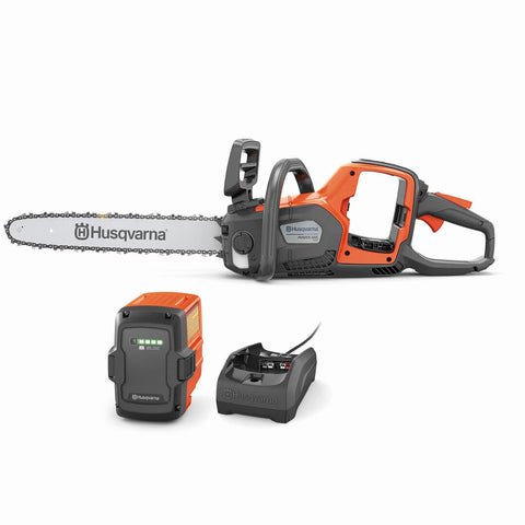 Husqvarna Power Axe 350i in action cutting wood with an 18-inch reach.