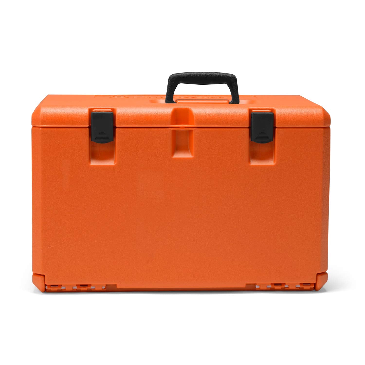 Hi-Vis orange Husqvarna Powerbox case identified on a busy job site