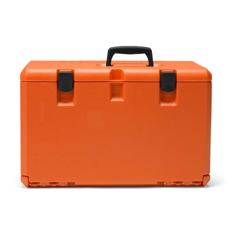 Hi-Vis orange Husqvarna Powerbox case identified on a busy job site
