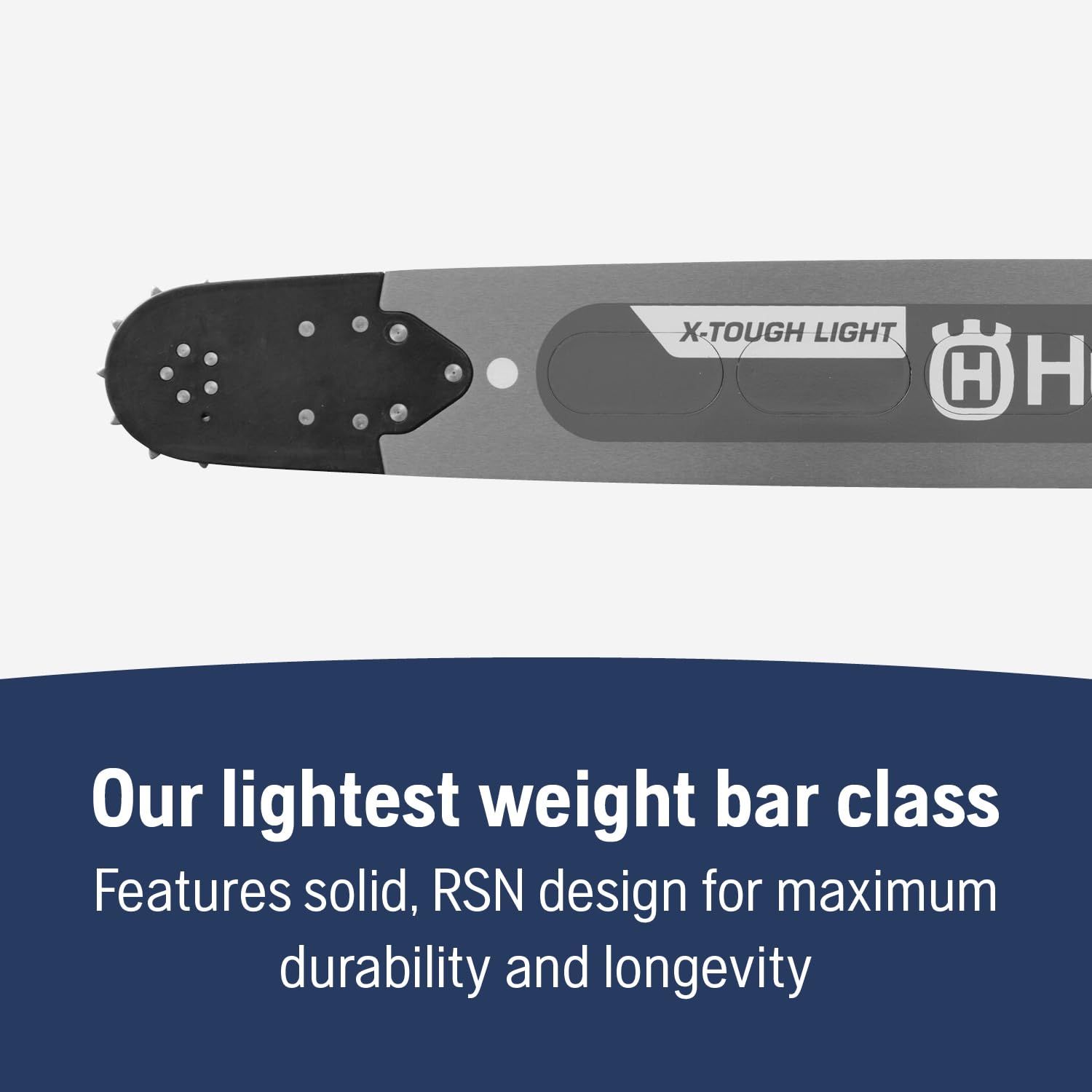 Husqvarna replaceable sprocket nose extends bar life in professional use.