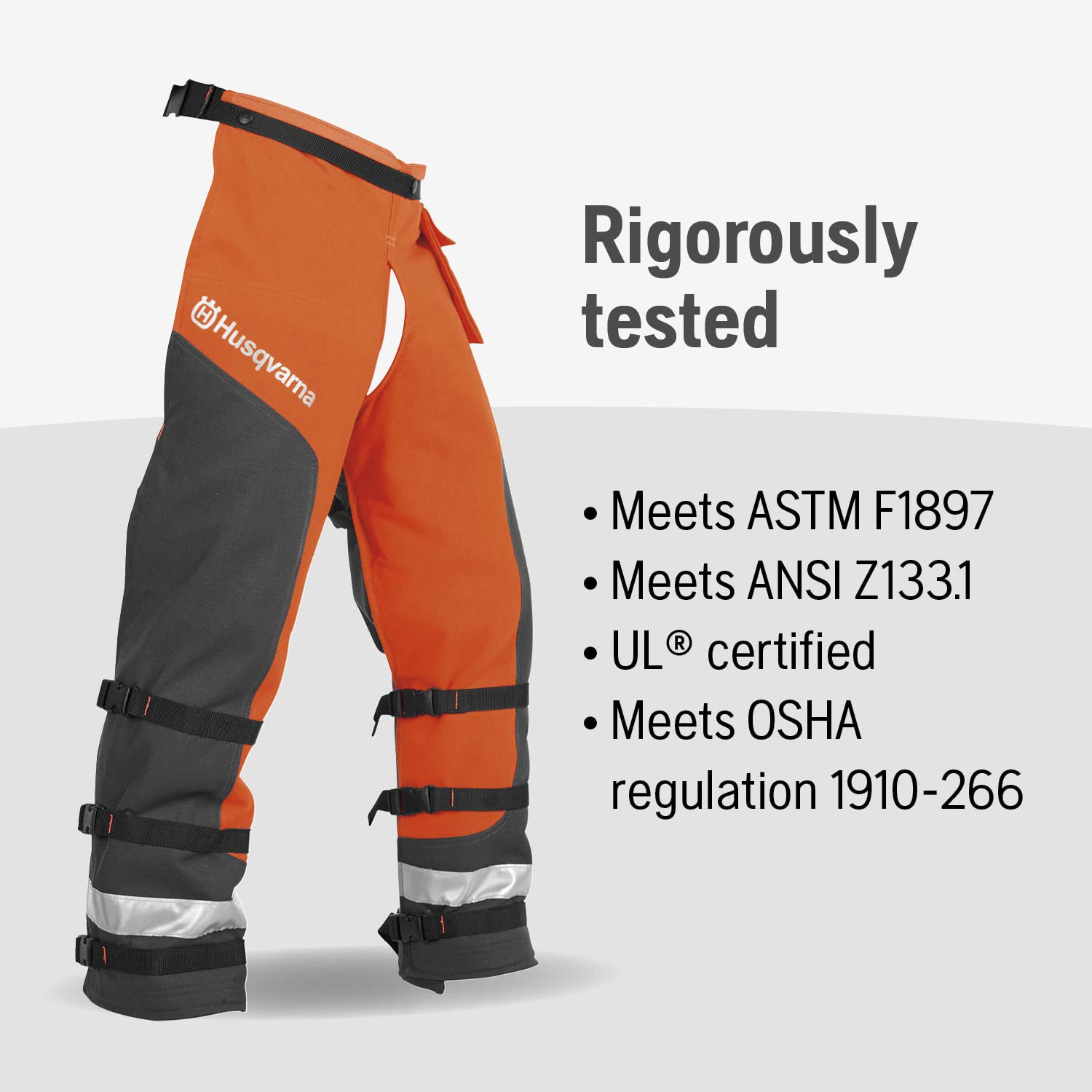 Husqvarna Chaps buckles and gear pocket for convenient use