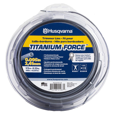 Husqvarna Titanium Force line on a 140-foot spool for durable, quiet trimming