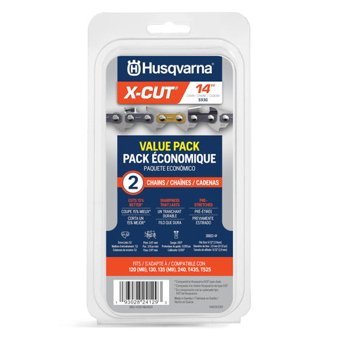 Husqvarna X-Cut S93G 14-inch chain pack-two for easy replacement.