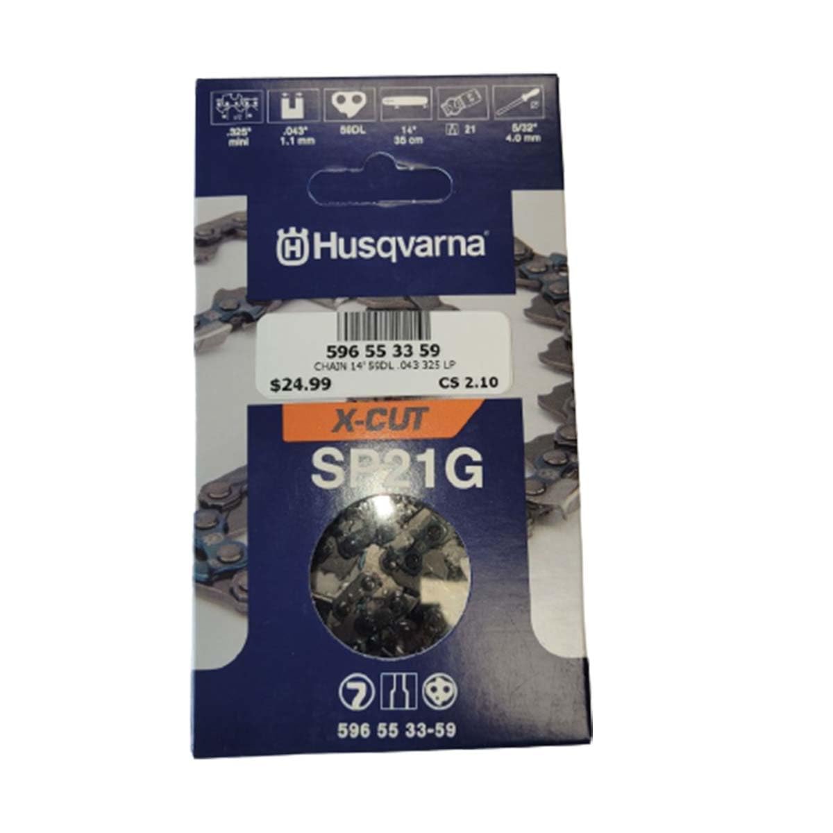 Husqvarna X-Cut SP21G 14-inch chain enables precise, efficient cuts on compatible saws.